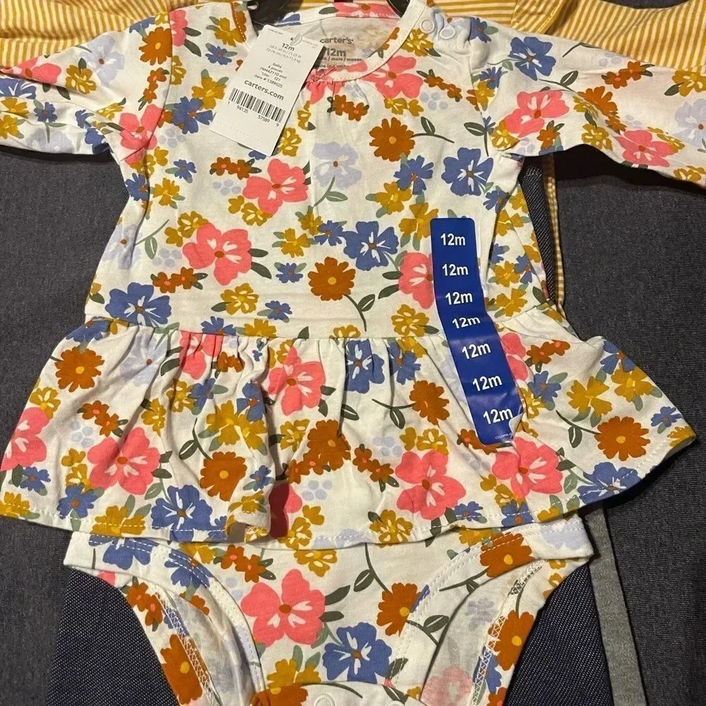 Kids Carter 4 piece set 3 M 12 M Flowers Stripes Shirt